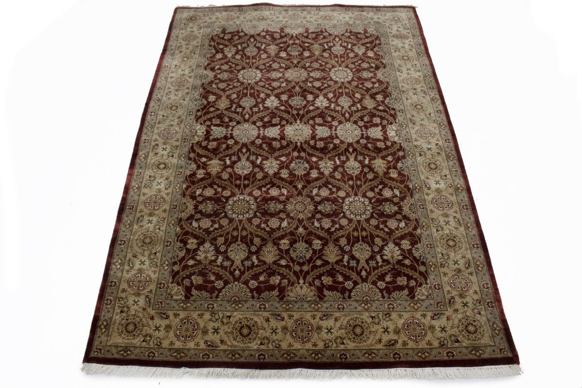 Wine Red Floral 6X9 Indo-Tabriz Oriental Rug