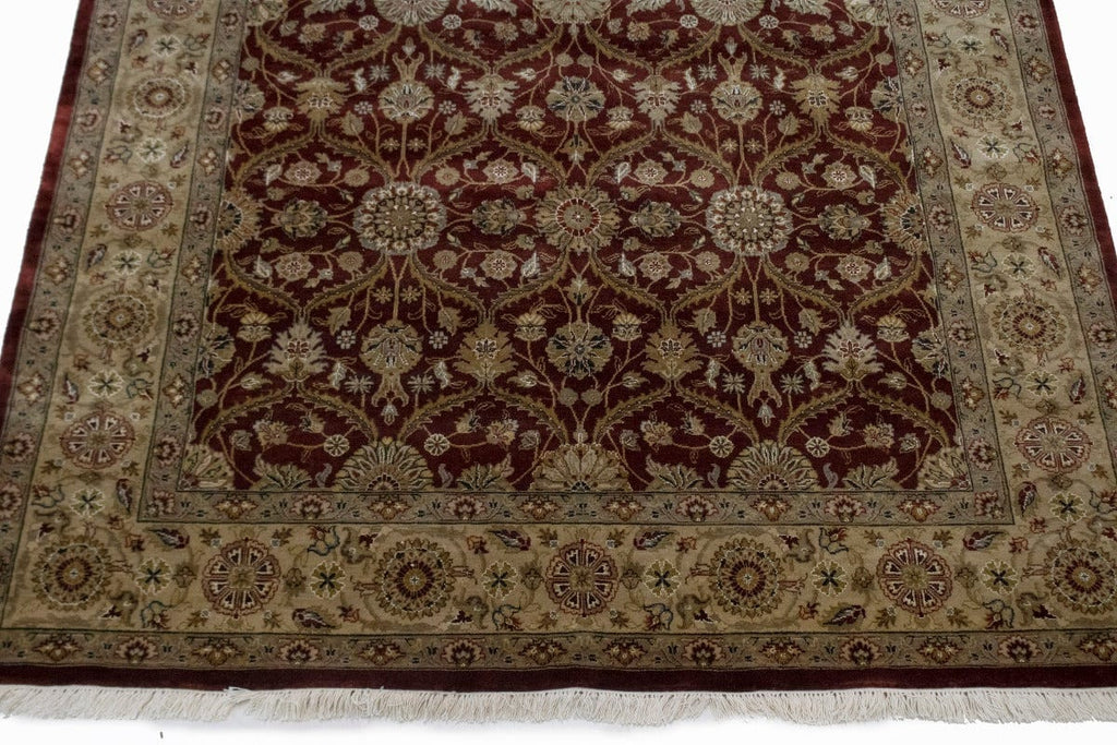 Wine Red Floral 6X9 Indo-Tabriz Oriental Rug