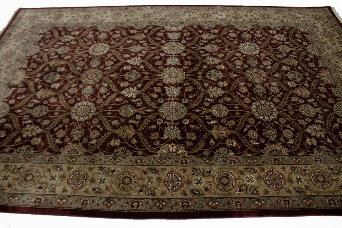 Wine Red Floral 6X9 Indo-Tabriz Oriental Rug