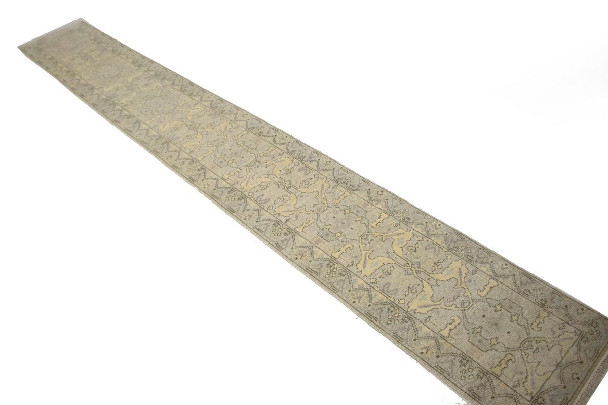 Beige Casual Floral 3X2 Oushak Chobi Oriental Runner Rug