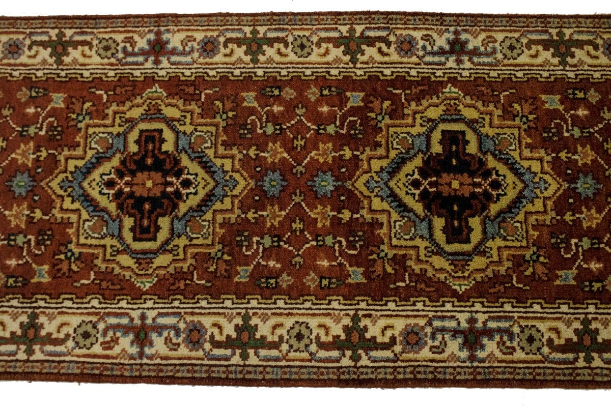 Rusty Red Geometric 3X14 Heriz Serapi Oriental Runner Rug