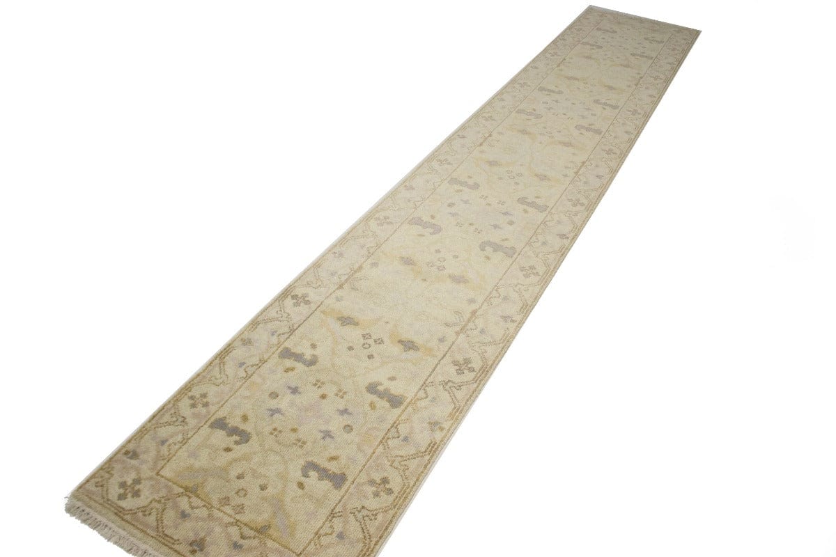 Cream Floral 2'5X13'9 Oushak Oriental Runner Rug