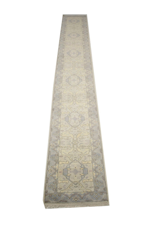 Beige Floral 3X20 Oushak Chobi Oriental Runner Rug