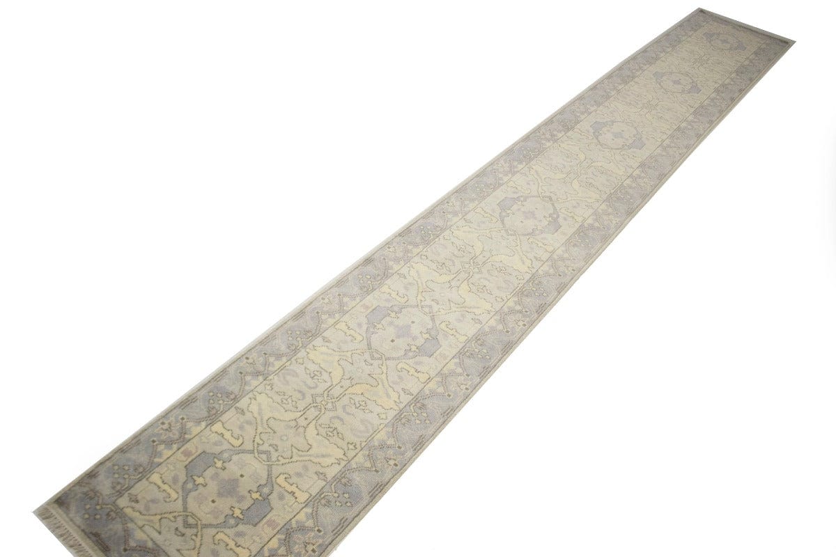 Beige Floral 3X20 Oushak Chobi Oriental Runner Rug