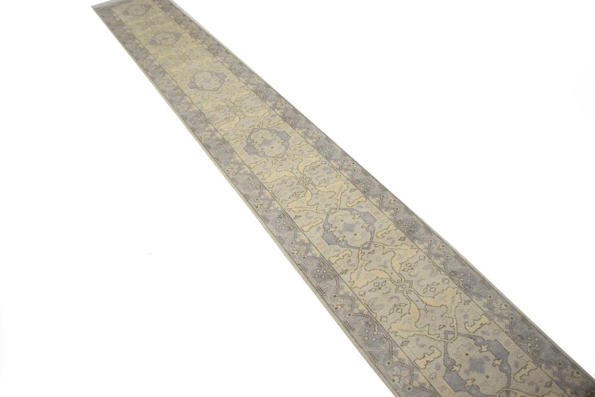 Beige Floral 3X20 Oushak Chobi Oriental Runner Rug