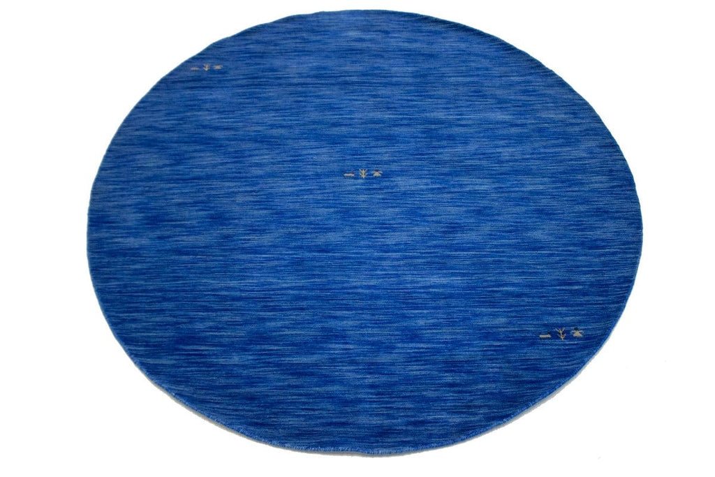 Solid Blue 8X8 Oriental Modern Round Rug