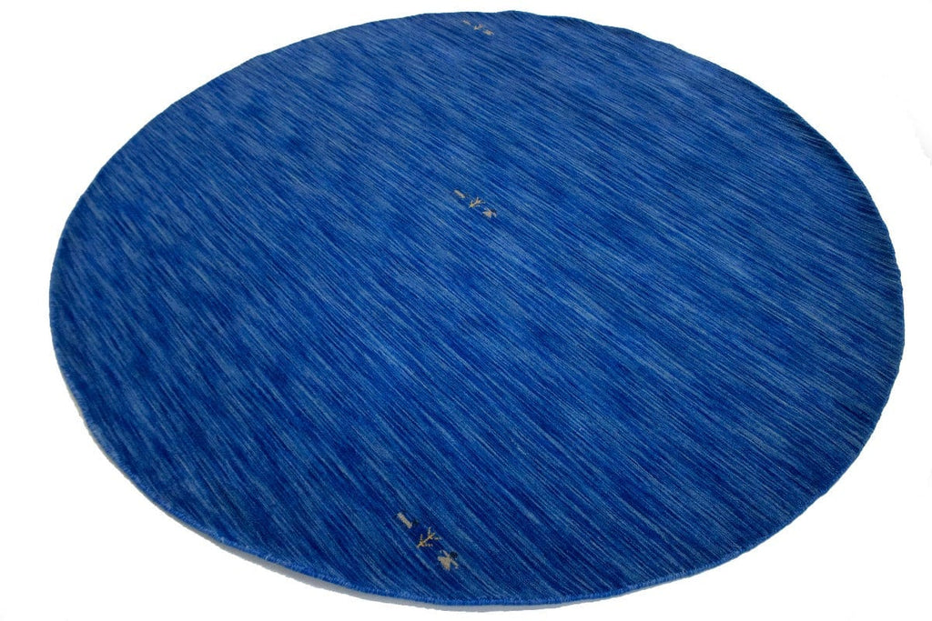 Solid Blue 8X8 Oriental Modern Round Rug