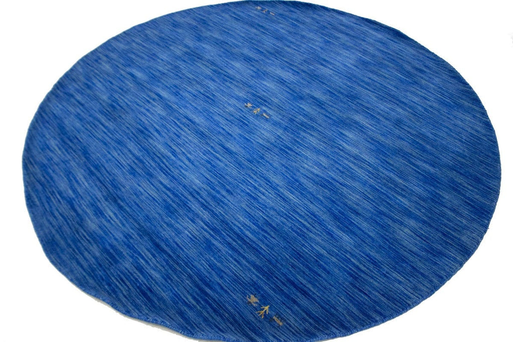 Solid Blue 8X8 Oriental Modern Round Rug