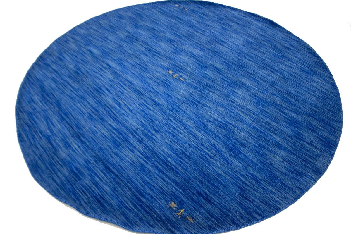 Solid Blue 8X8 Oriental Modern Round Rug