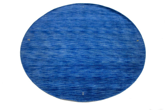 Solid Blue 6X6 Oriental Modern Round Rug