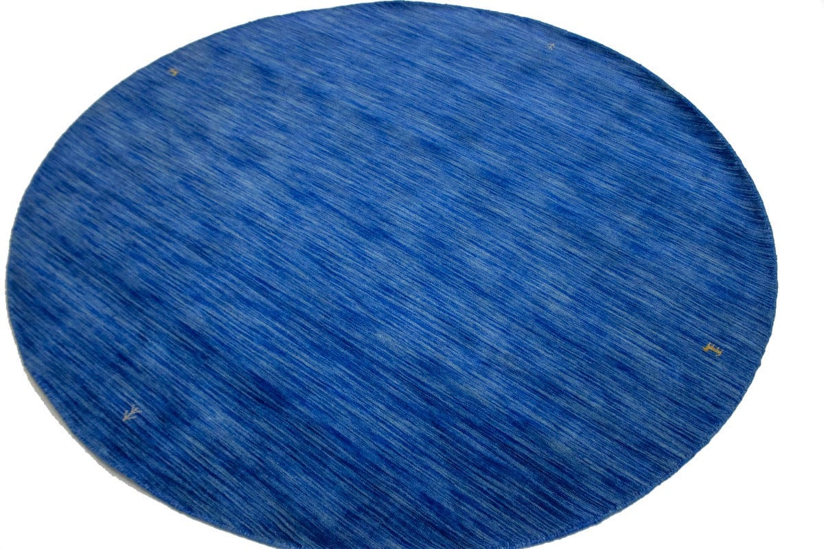 Solid Blue 6X6 Oriental Modern Round Rug