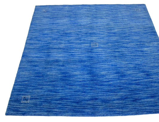Solid Blue 5X5 Oriental Modern Square Rug