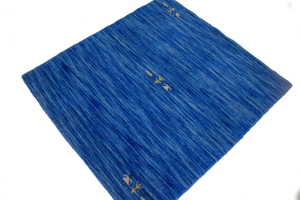 Solid Blue 3X3 Oriental Modern Square Rug