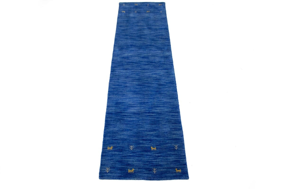 Solid Blue 3X10 Oriental Modern Runner Rug