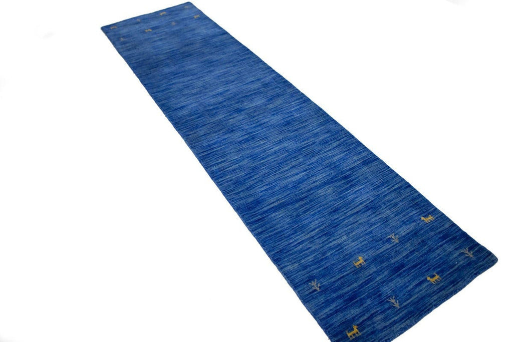 Solid Blue 3X10 Oriental Modern Runner Rug