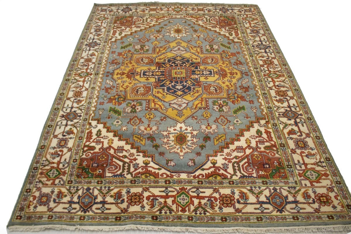 Gray Geometric 9X12 Heriz Serapi Oriental Rug