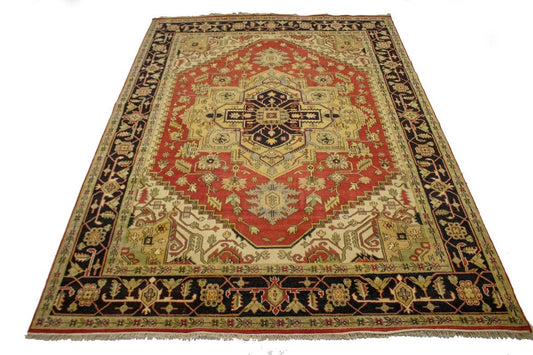 Orange-red Floral Tribal 10X14 Heriz Serapi Oriental Rug