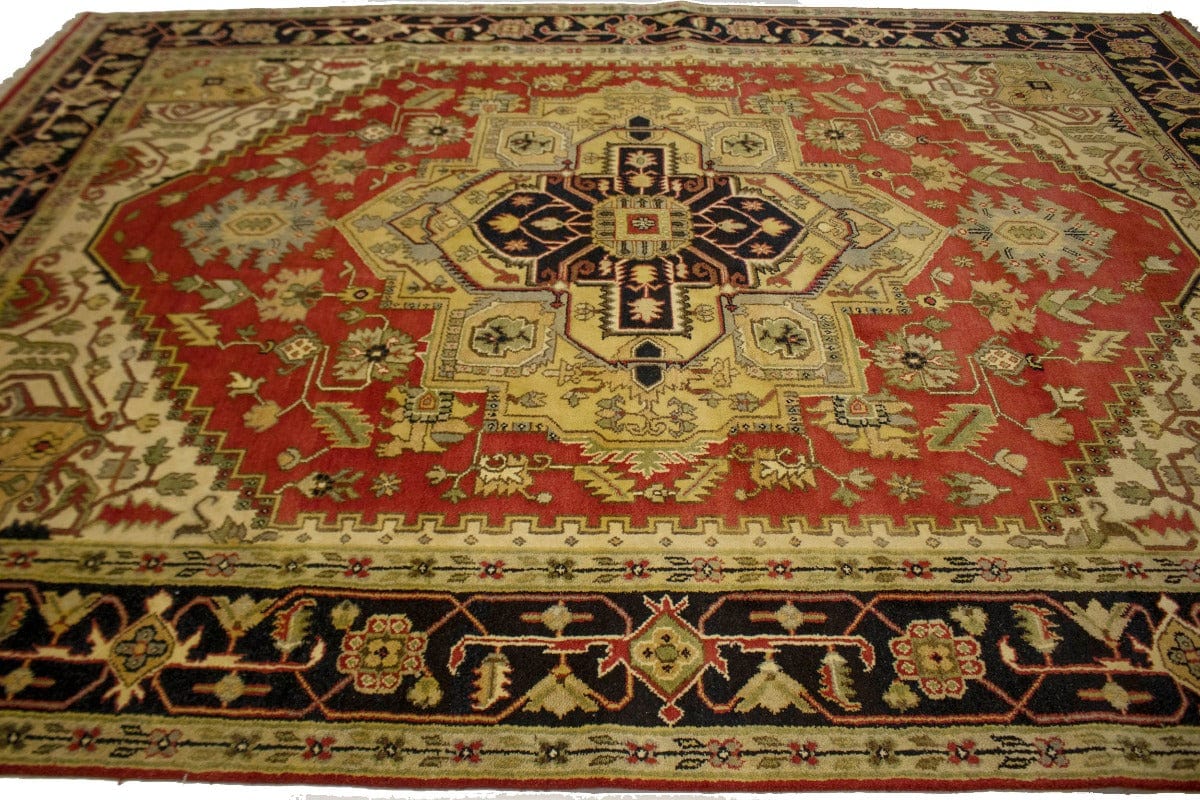 Orange-red Floral Tribal 10X14 Heriz Serapi Oriental Rug