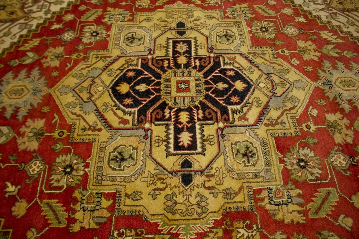 Orange-red Floral Tribal 10X14 Heriz Serapi Oriental Rug