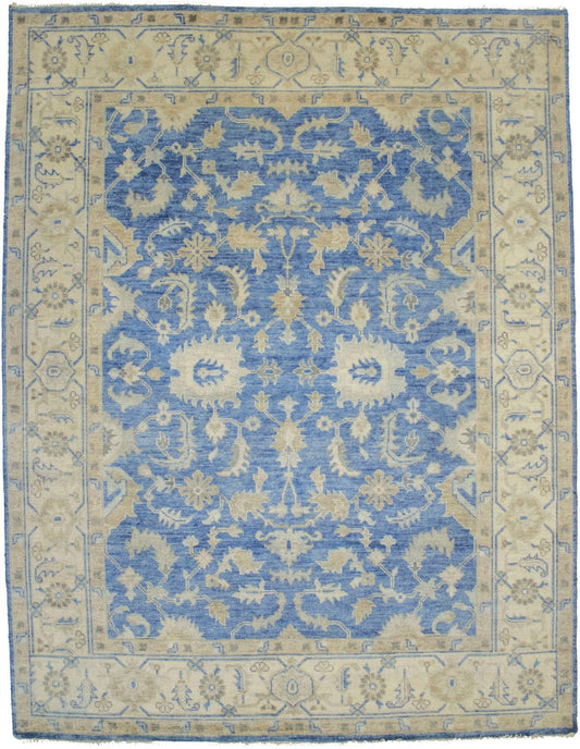 Blue Floral 9X12 Oushak Chobi Transitional Rug