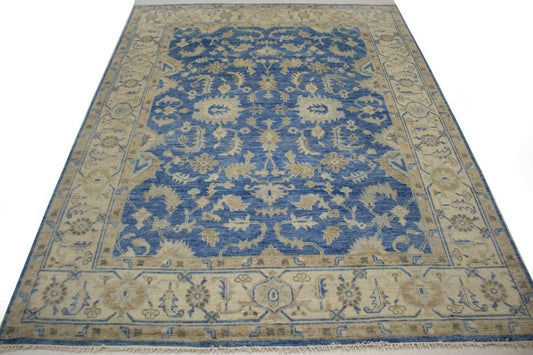 Blue Floral 9X12 Oushak Chobi Transitional Rug