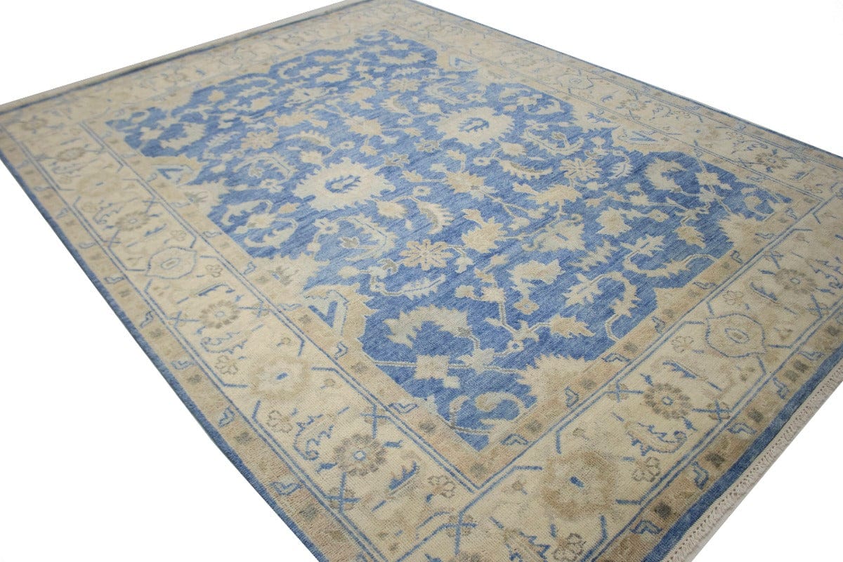 Blue Floral 9X12 Oushak Chobi Transitional Rug