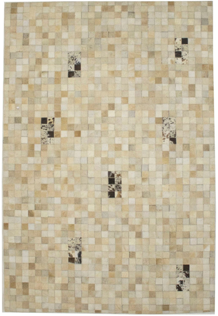 Multi Beige Brown Cowhide 4X6 Modern Leather Rug