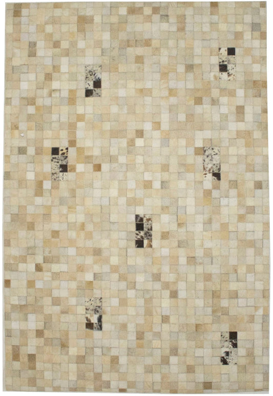 Multi Beige Brown Cowhide 4X6 Modern Leather Rug