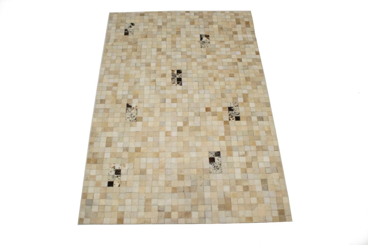 Multi Beige Brown Cowhide 4X6 Modern Leather Rug