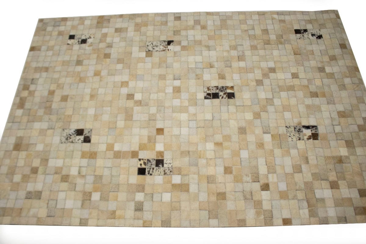 Multi Beige Brown Cowhide 4X6 Modern Leather Rug