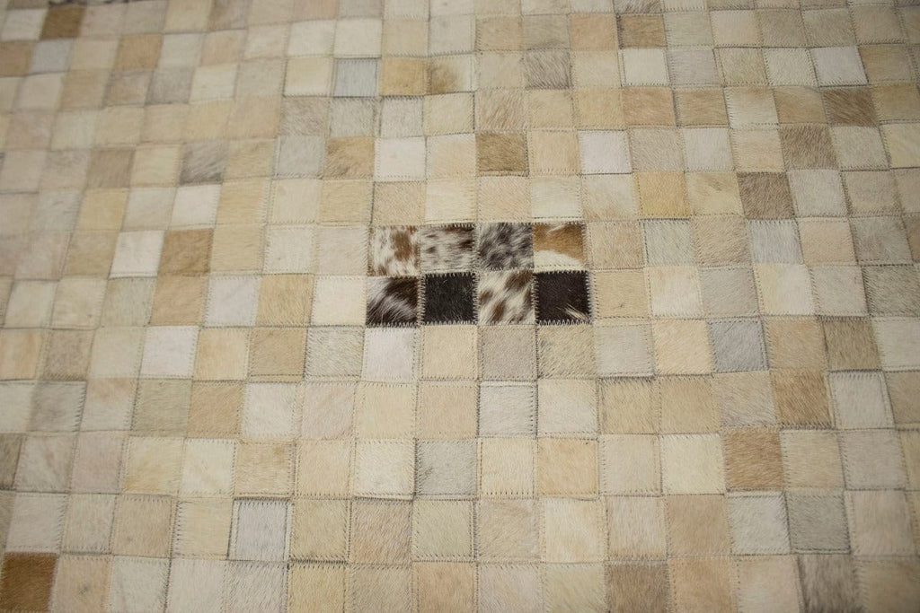 Multi Beige Brown Cowhide 4X6 Modern Leather Rug