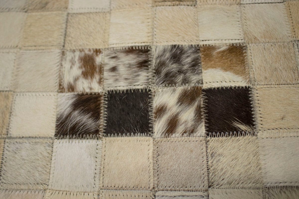 Multi Beige Brown Cowhide 4X6 Modern Leather Rug