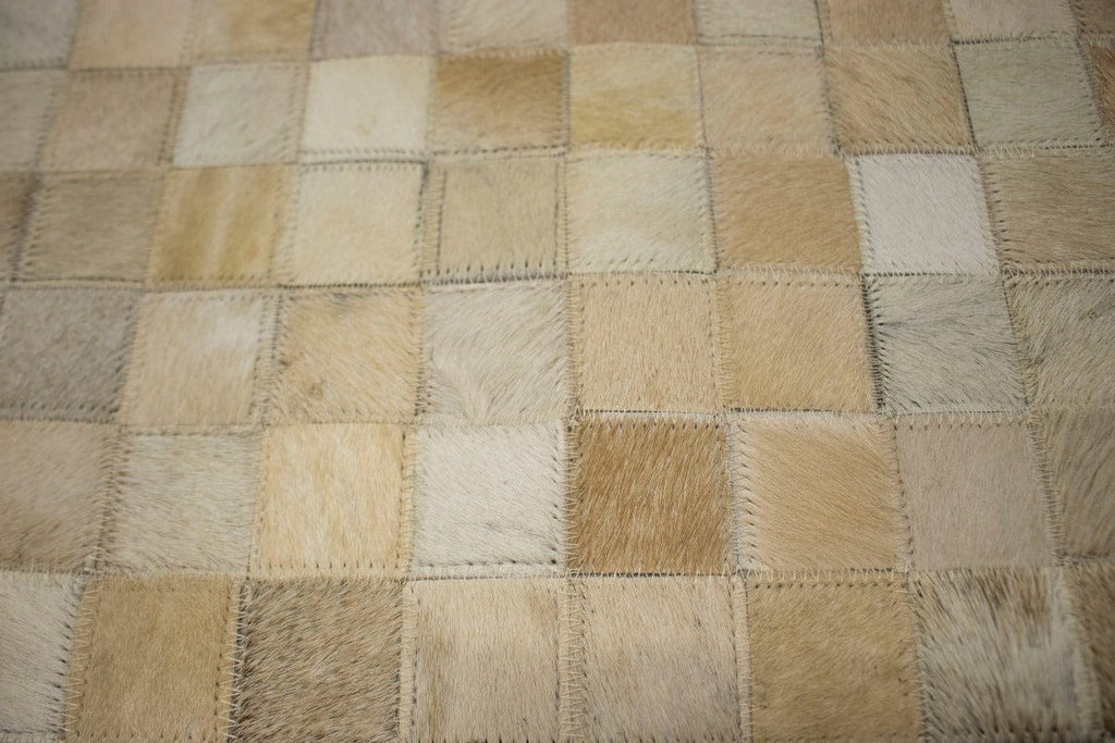 Multi Beige Brown Cowhide 4X6 Modern Leather Rug