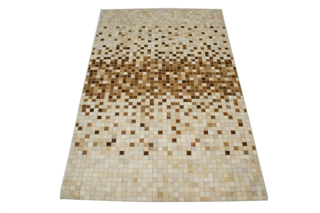 Beige Brown Cowhide 4X6 Modern Leather Rug