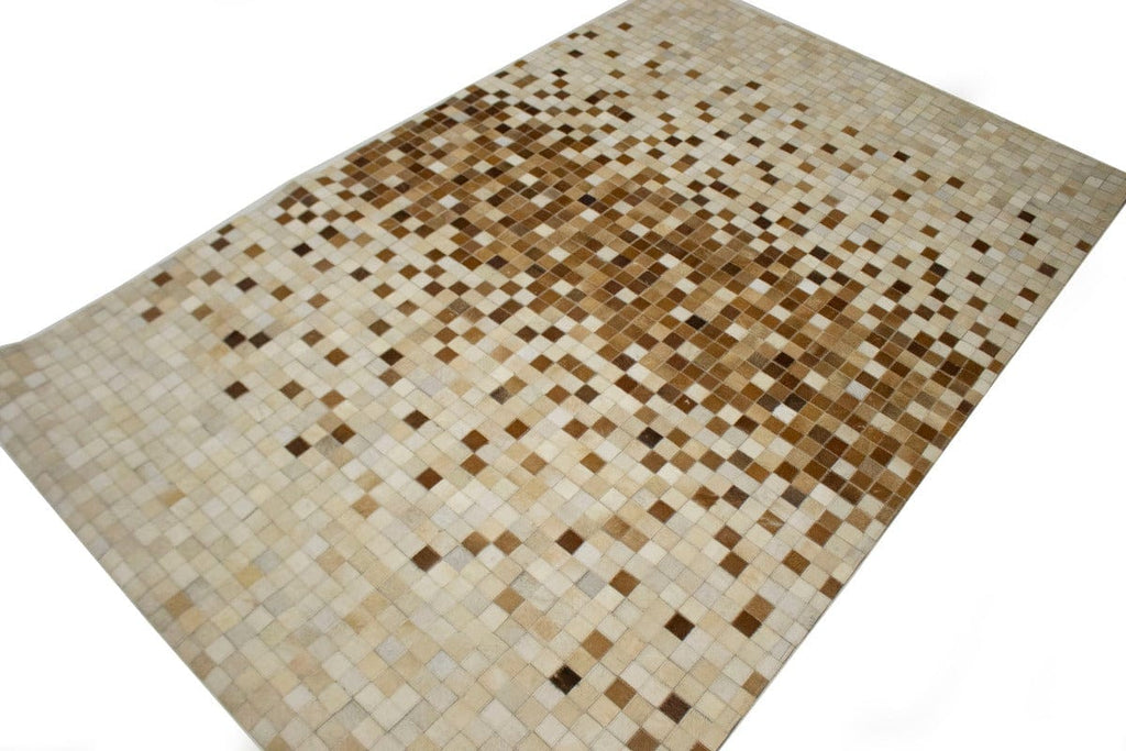 Beige Brown Cowhide 5X8 Modern Leather Rug