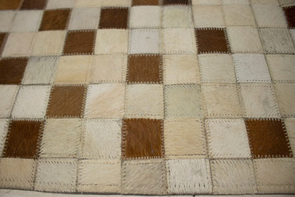 Beige Brown Cowhide 5X8 Modern Leather Rug