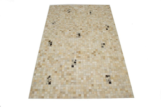 Multi Beige Brown Cowhide 5X8 Modern Leather Rug