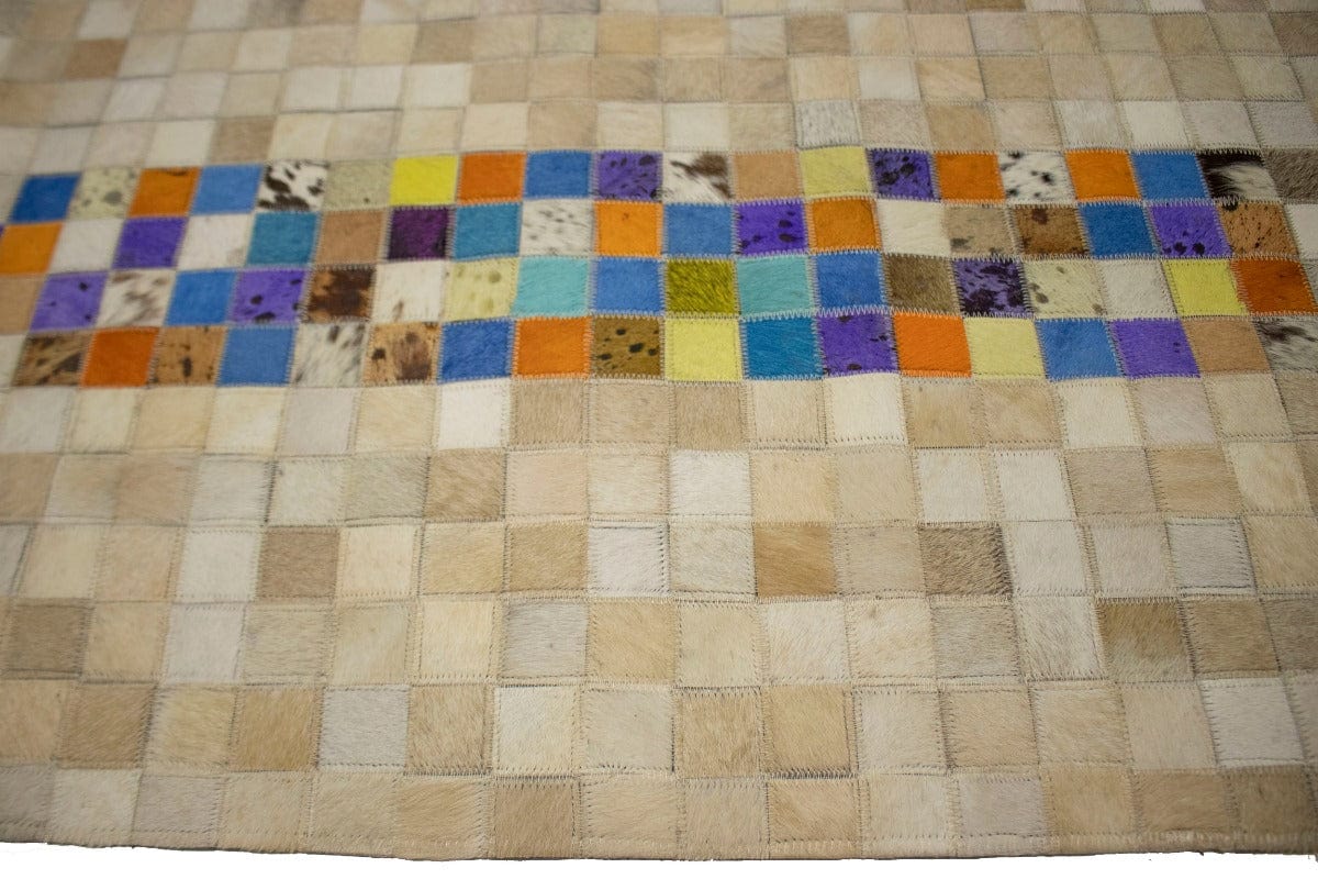 Multicolored Cowhide 5X8 Modern Leather Rug