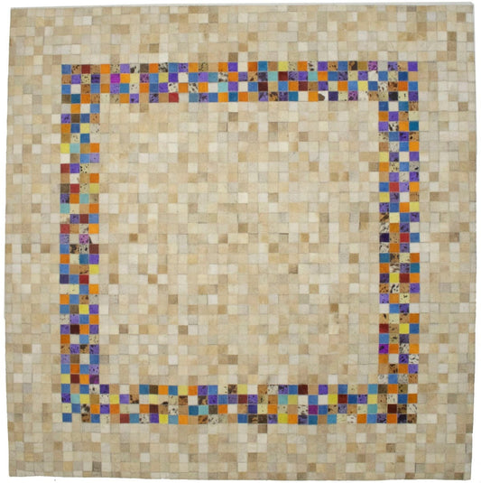 Multicolored Cowhide 6X6 Modern Leather Square Rug