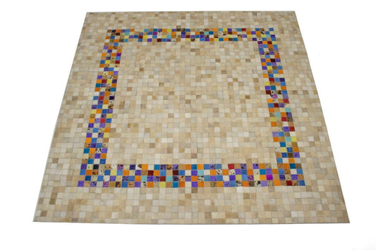 Multicolored Cowhide 6X6 Modern Leather Square Rug