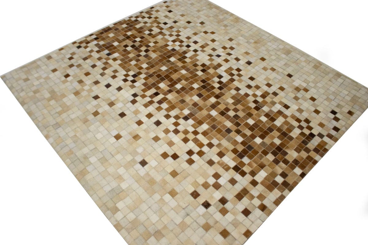 Beige Brown Cowhide 6X6 Modern Leather Square Rug