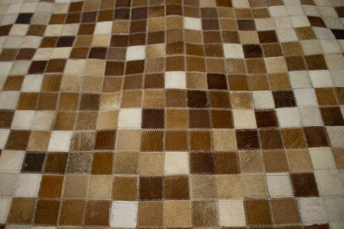 Beige Brown Cowhide 6X6 Modern Leather Square Rug