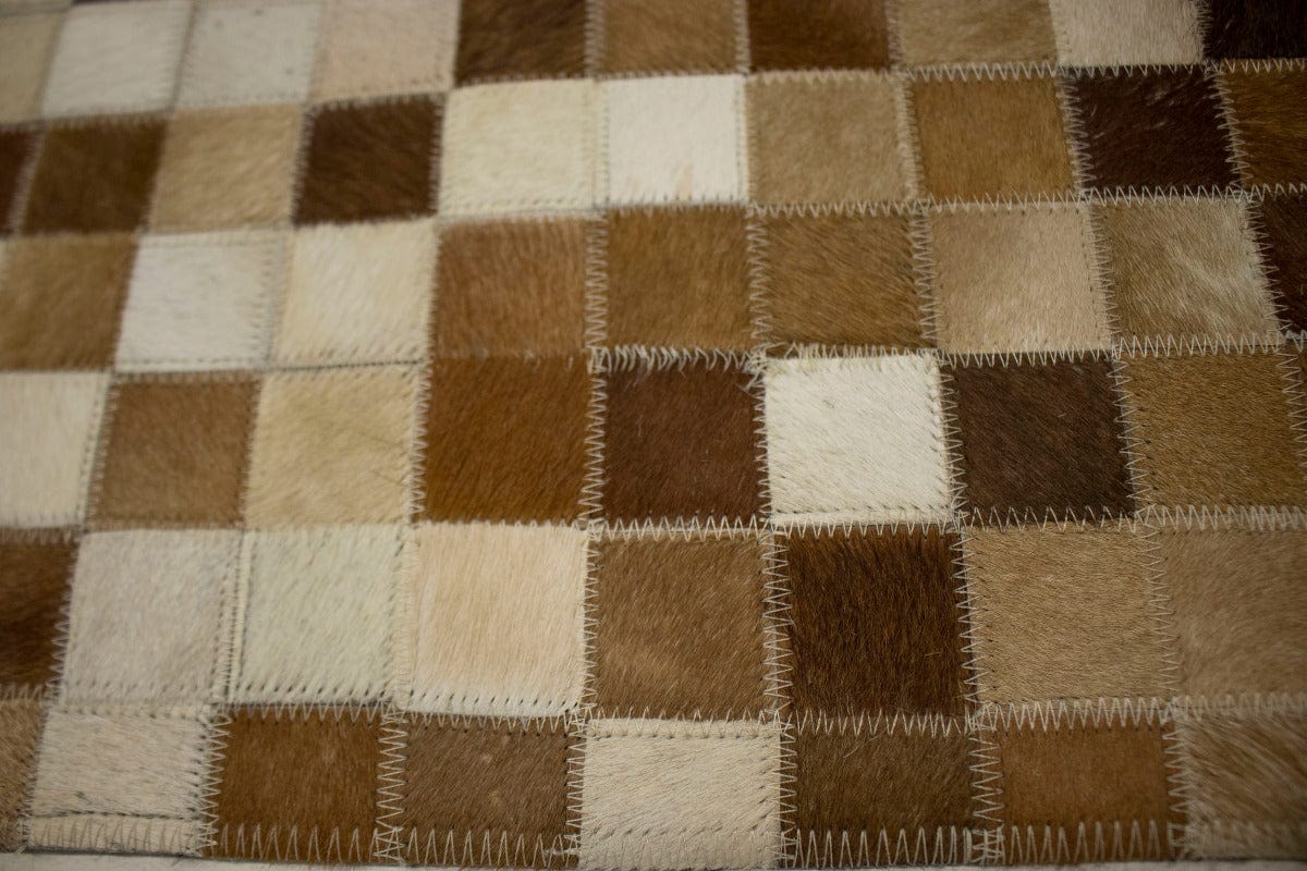 Beige Brown Cowhide 6X6 Modern Leather Square Rug