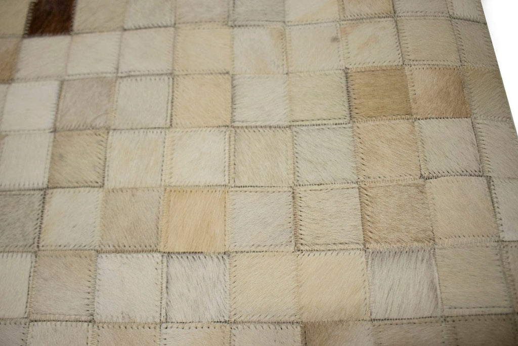 Beige Brown Cowhide 6X6 Modern Leather Square Rug