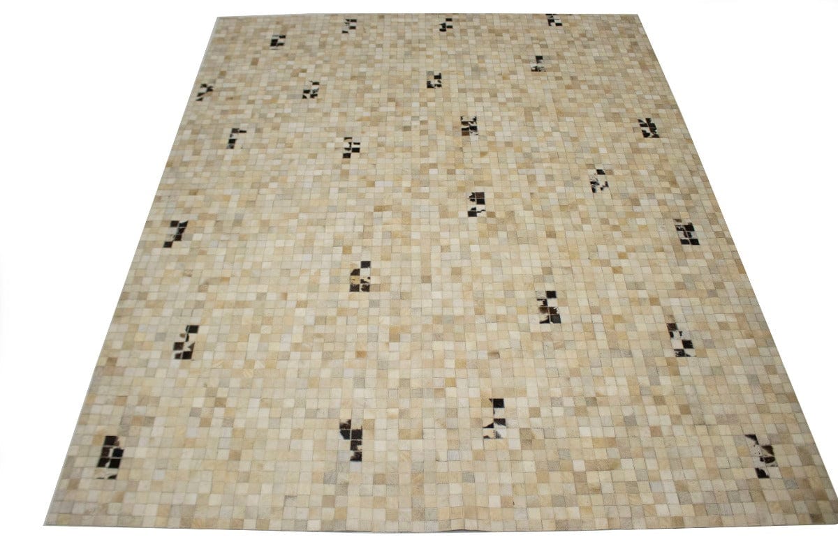 Multi Beige Brown Cowhide 8X10 Modern Leather Rug