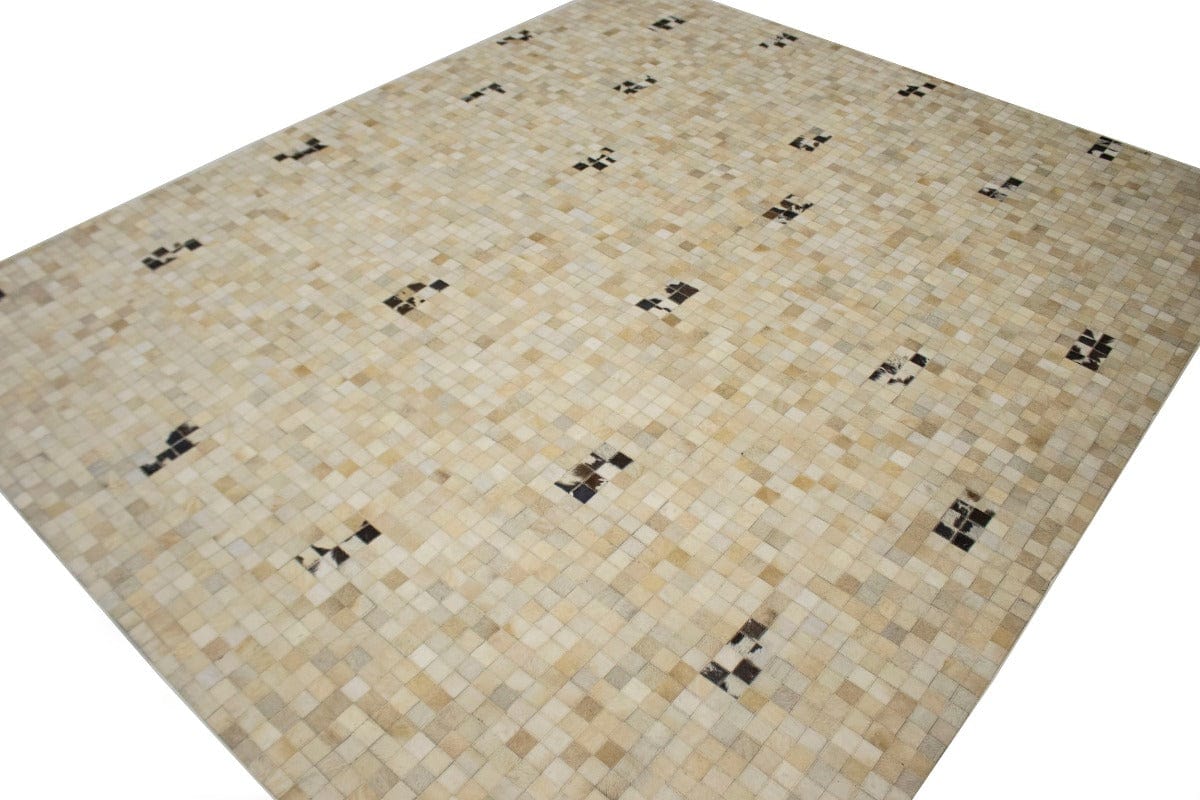 Multi Beige Brown Cowhide 8X10 Modern Leather Rug