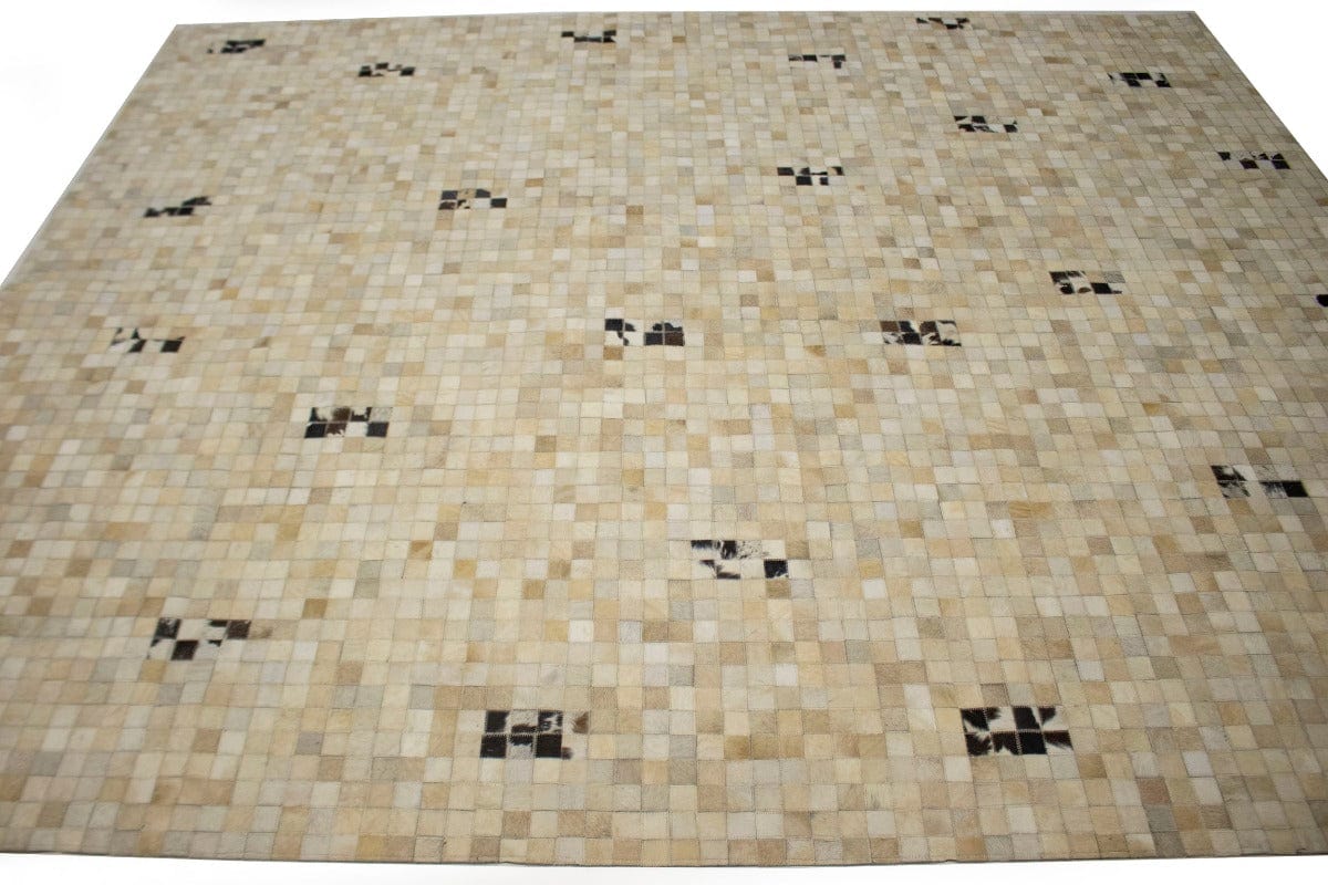 Multi Beige Brown Cowhide 8X10 Modern Leather Rug