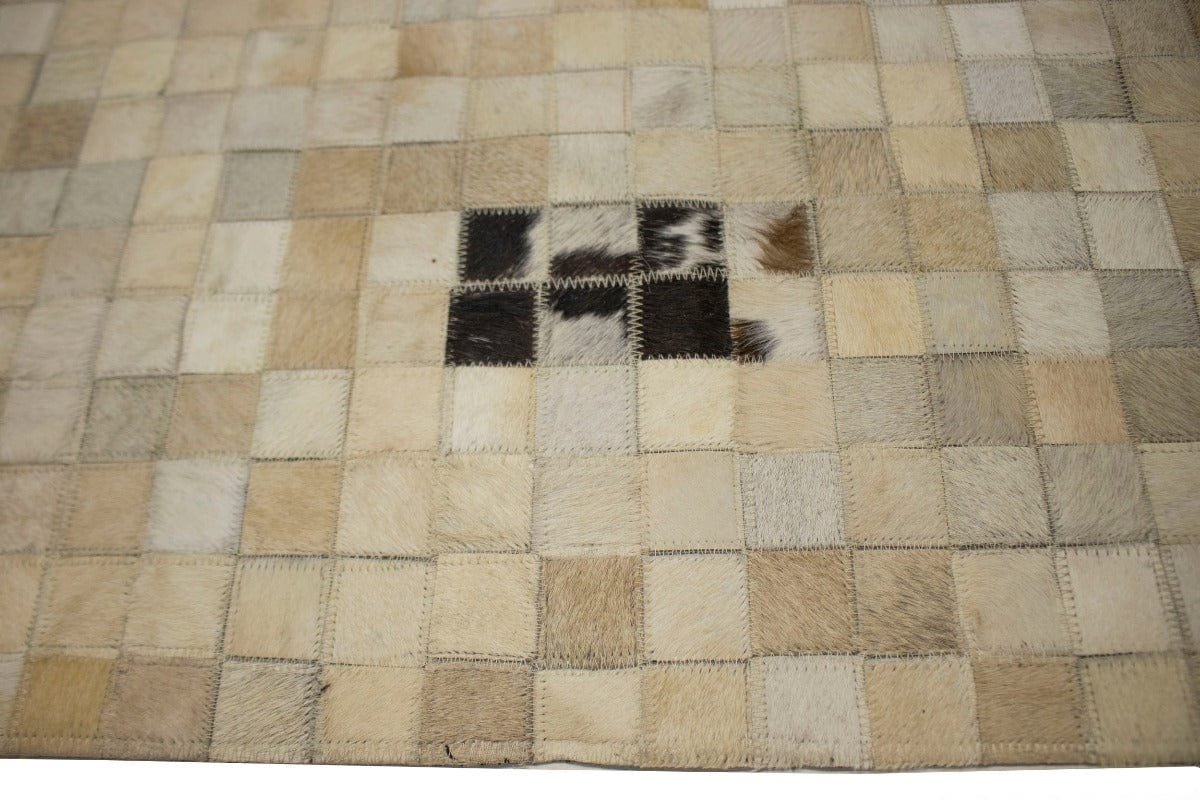 Multi Beige Brown Cowhide 8X10 Modern Leather Rug