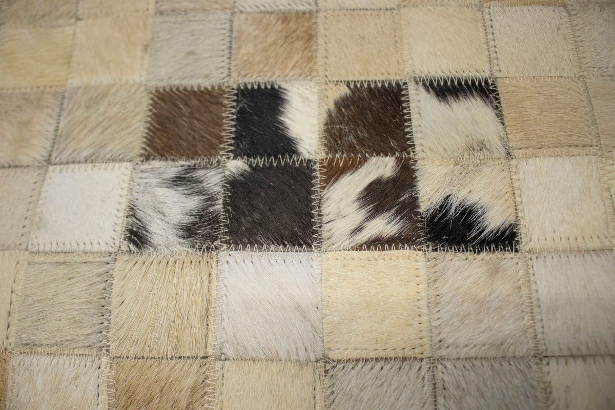 Multi Beige Brown Cowhide 8X10 Modern Leather Rug