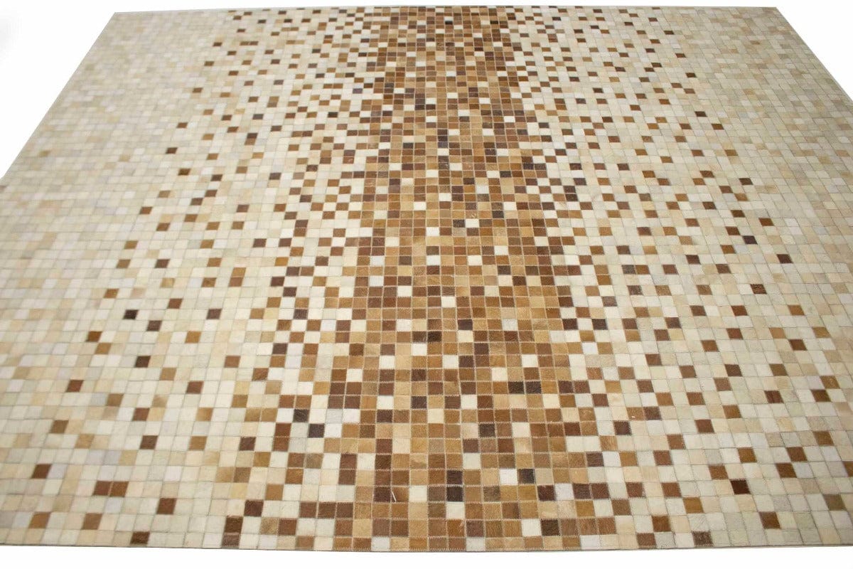 Beige Brown Cowhide 8X10 Modern Leather Rug